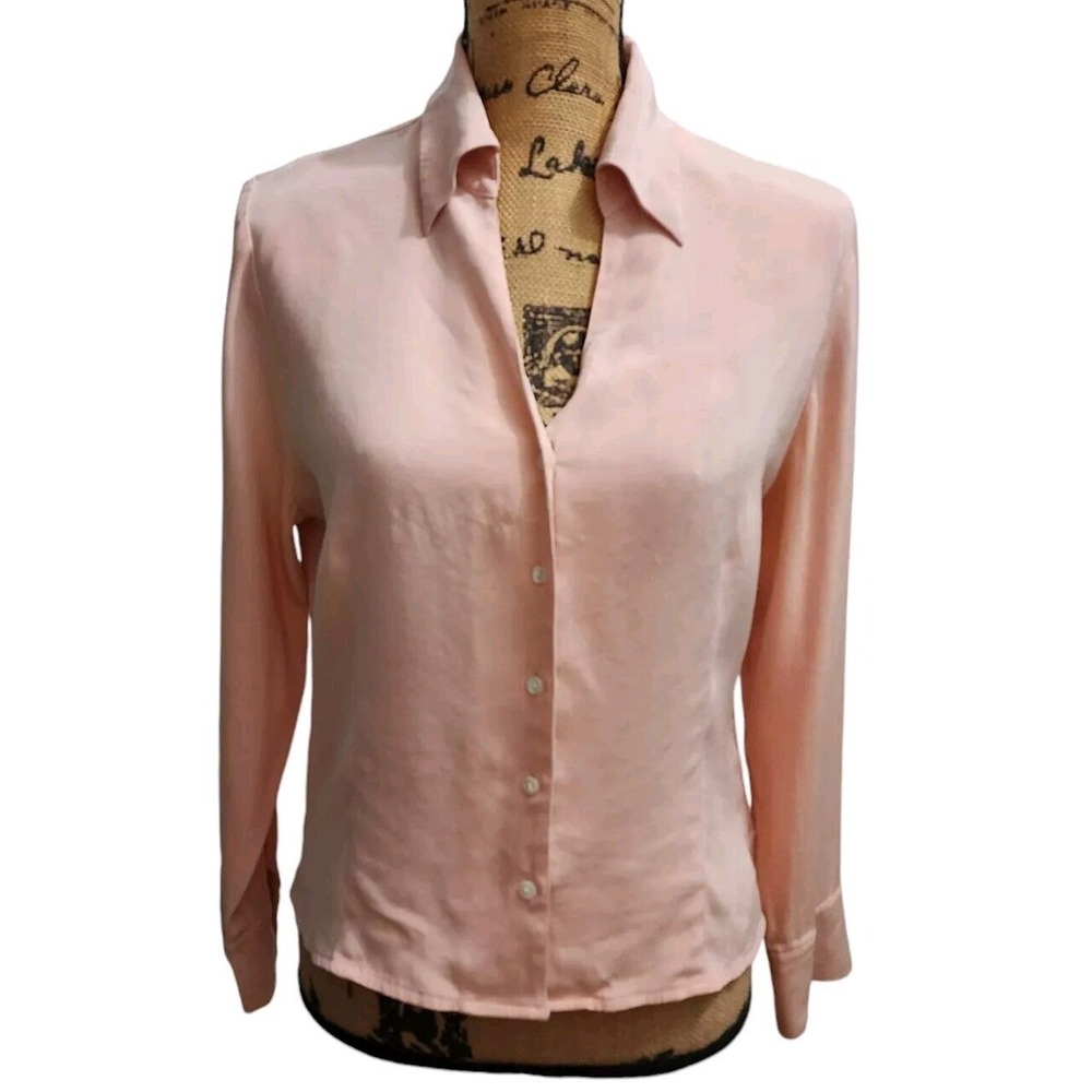 Talbots Stretch Blouse Button Down Long‎ Sleeve Pink Top Size 14